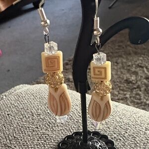 Elegant Handcrafted Cream and Gold Earrings